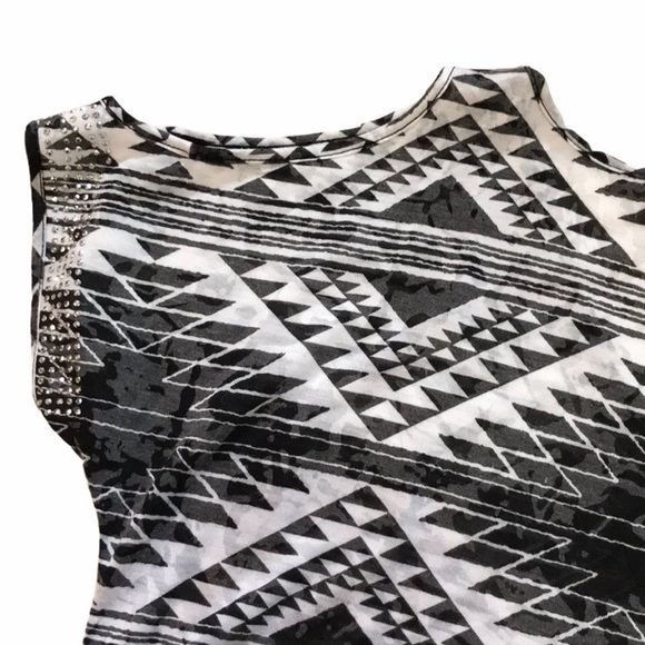INC Cold Shoulder Aztec Print Rhinestone Tee - Picture 8 of 10